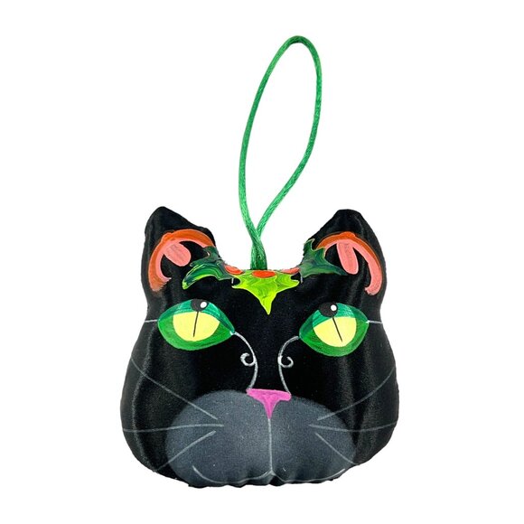 Jan Feenstra Other - Black Cat Christmas Ornament Signed Jan Feenstra Hand Painted on Satin 1983